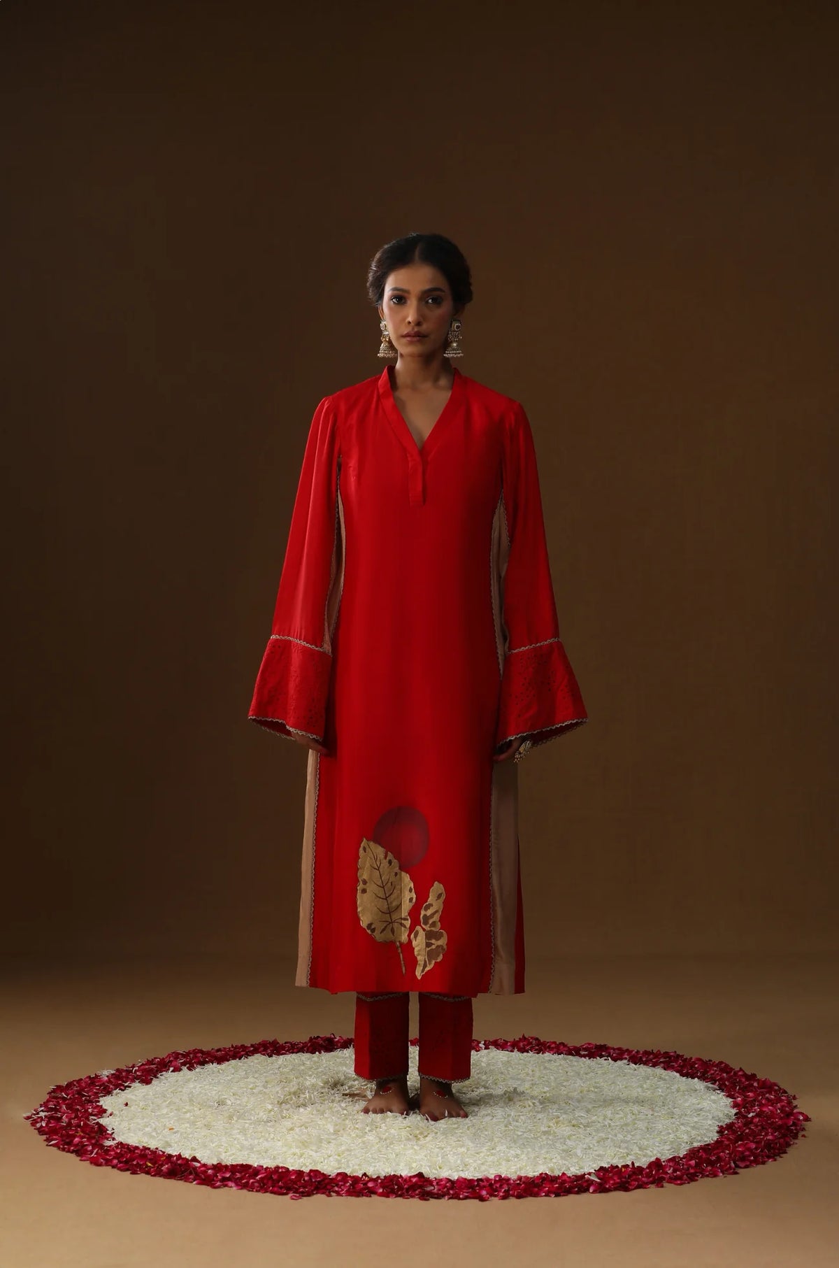 Red Sakhi Prem Handpainted Suit Set