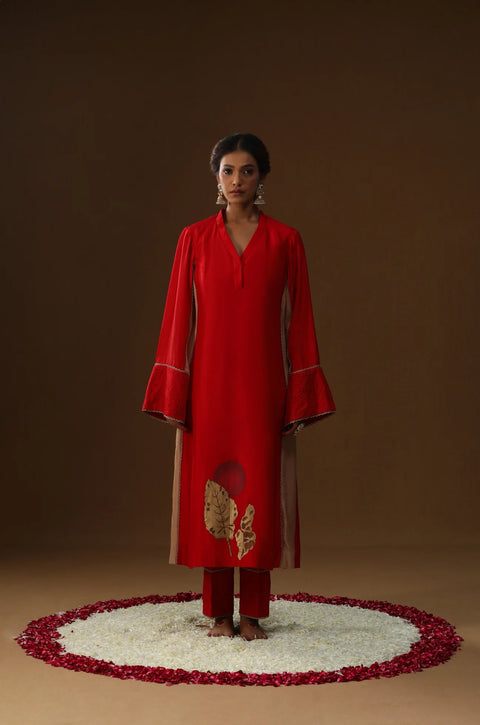 Red Sakhi Prem Handpainted Suit Set