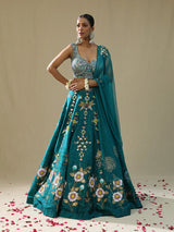 Teal Green Handpainted Lehenga Set