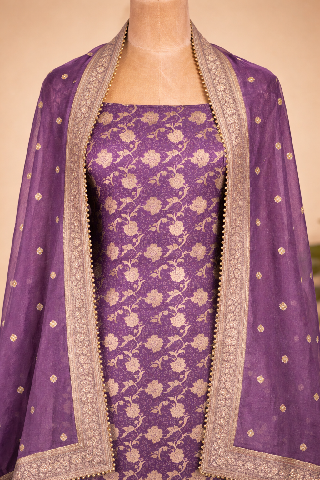 Banarsi Silk Suit With All Over Zari Weaving Work