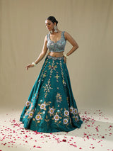 Teal Green Handpainted Lehenga Set