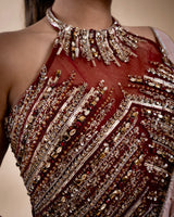 Pink And Maroon Organza Saree With Hand Embroidered Blouse