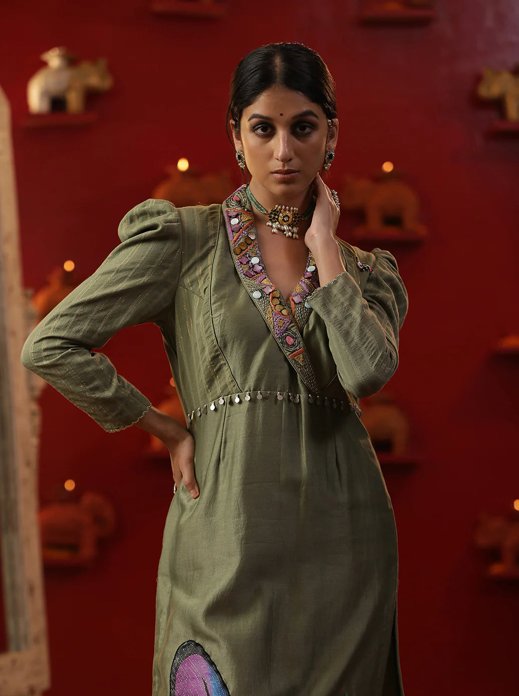 Pista Green Handpainted Suit Set