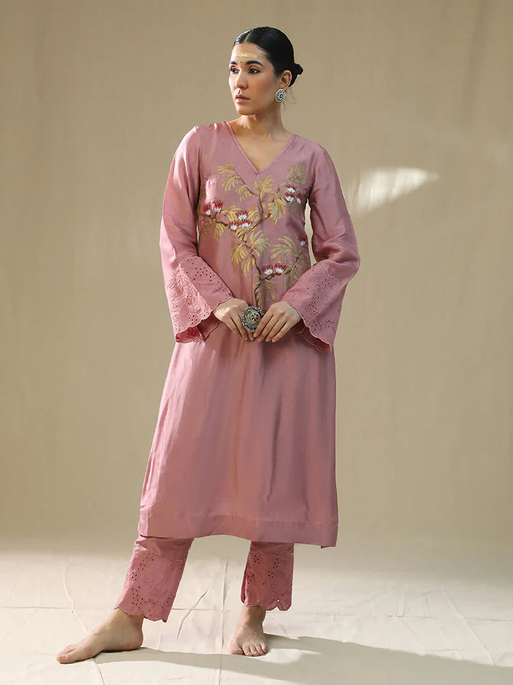 Dusty Pink Handpainted Suit Set