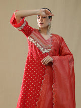 Red Self Chanderi Suit Set