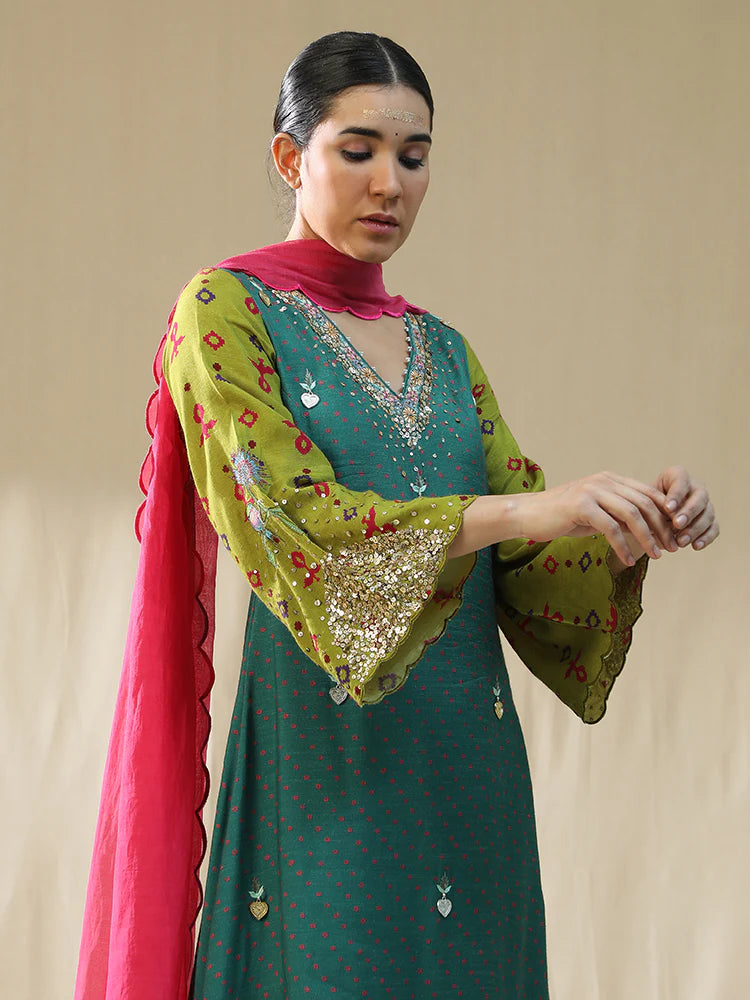 Emerald Green A line Suit Set