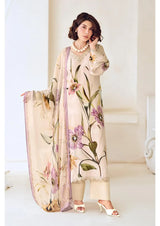 Modal Satin Suit Digitally Printed With Handwork & Embroidered Neckline