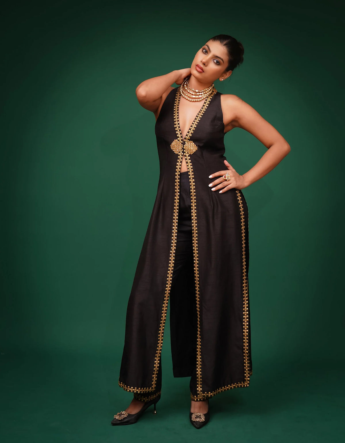 Black Metal Hand Embroidred Co-Ord Set