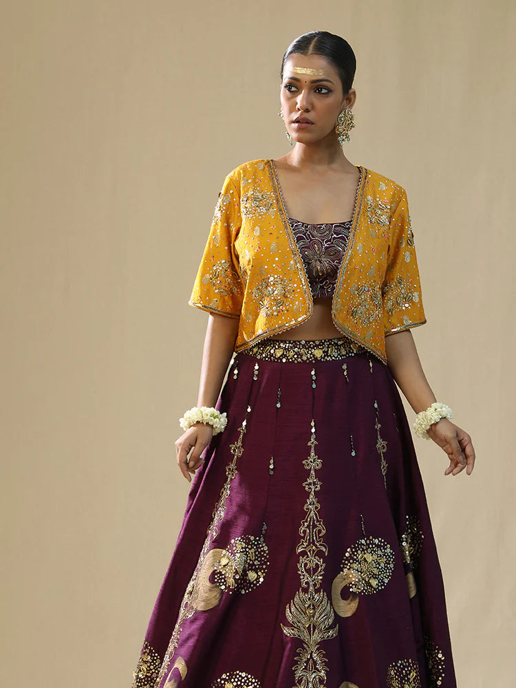 Purple Brushstroke Lehenga Set