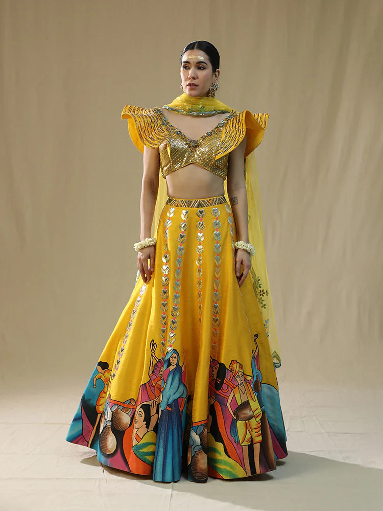 Yellow Modern Barat Lehenga Set