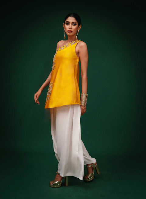 Yellow Hand Embroidered Kurta And Pants