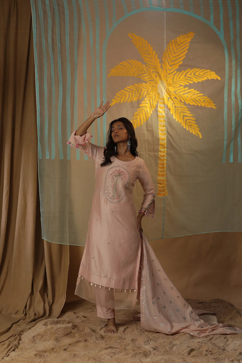 Baby Pink Centre Palm Tree Suit Set