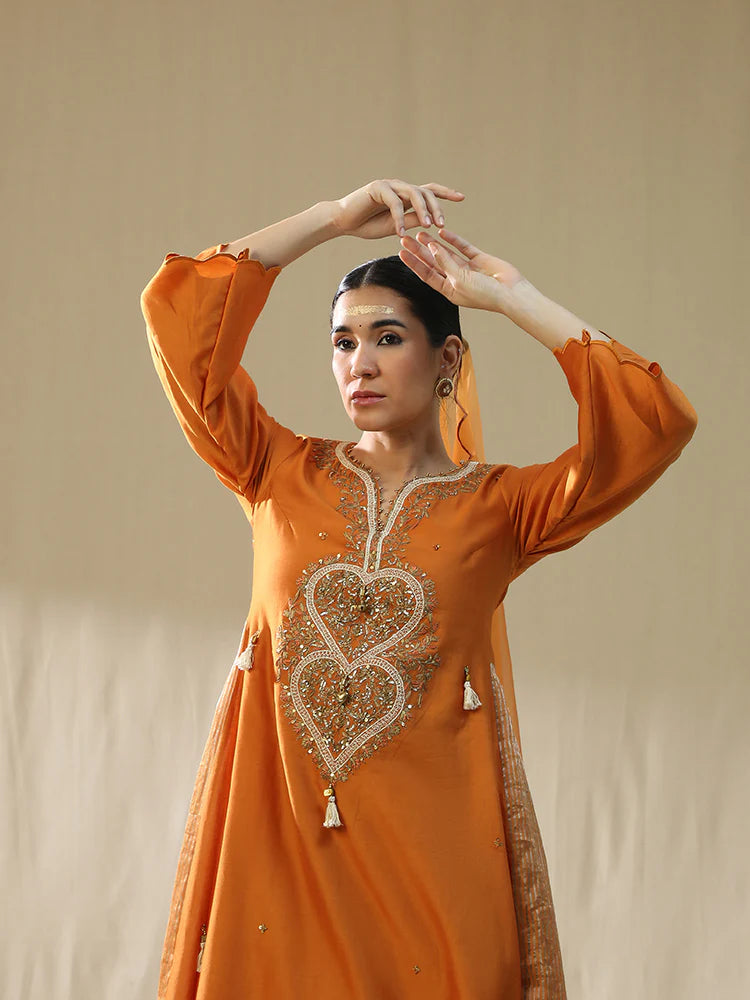 Orange Heart A Line Suit Set
