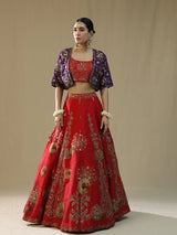 Red Brushstroke Lehenga Set
