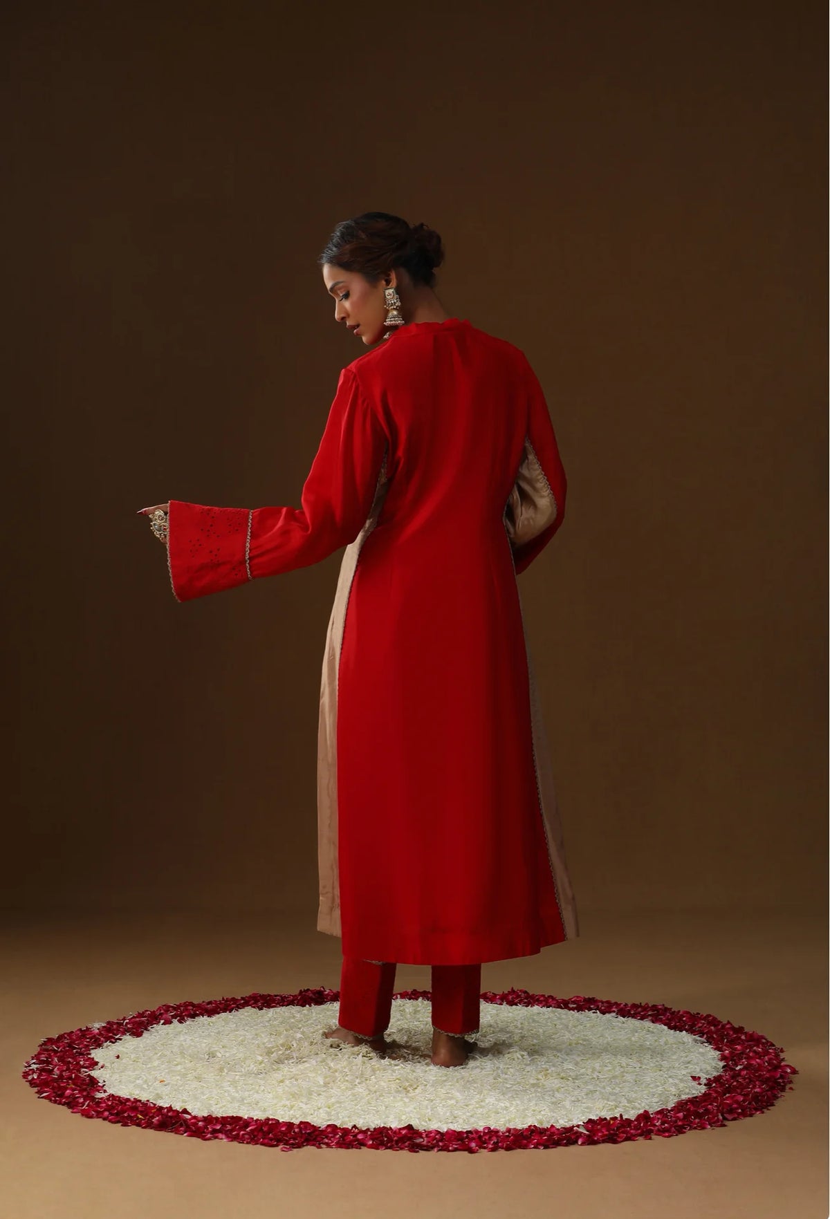 Red Sakhi Prem Handpainted Suit Set