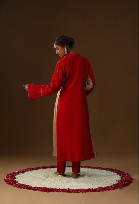 Red Sakhi Prem Handpainted Suit Set