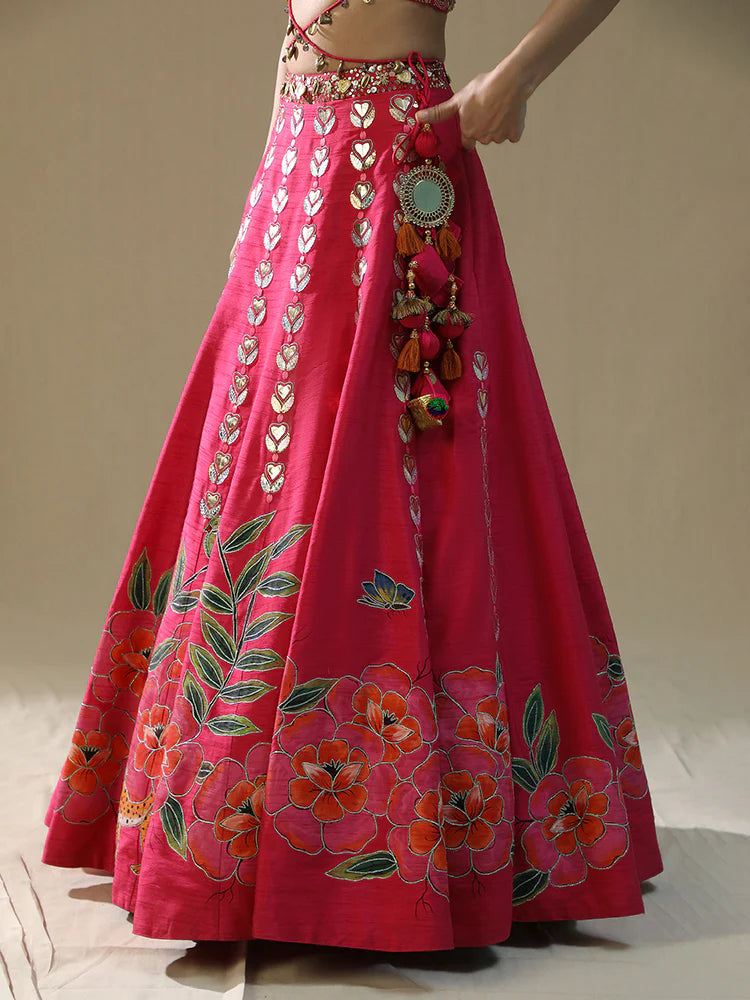 Pink Leopard Handpainted Lehenga Set