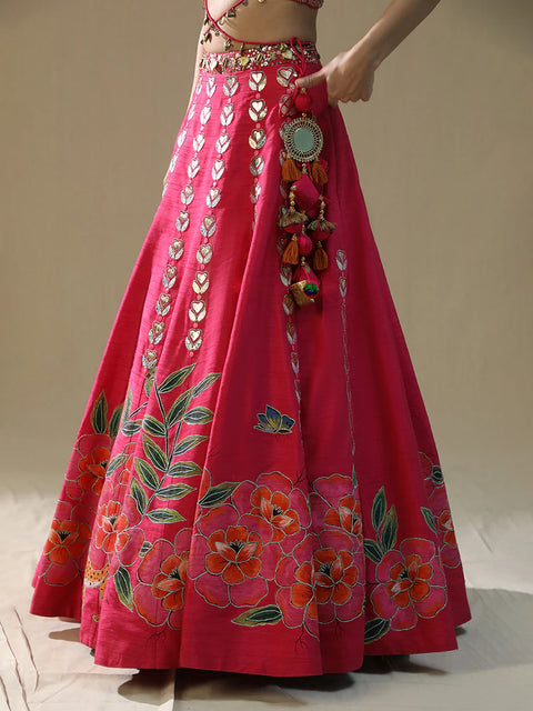 Pink Leopard Handpainted Lehenga Set