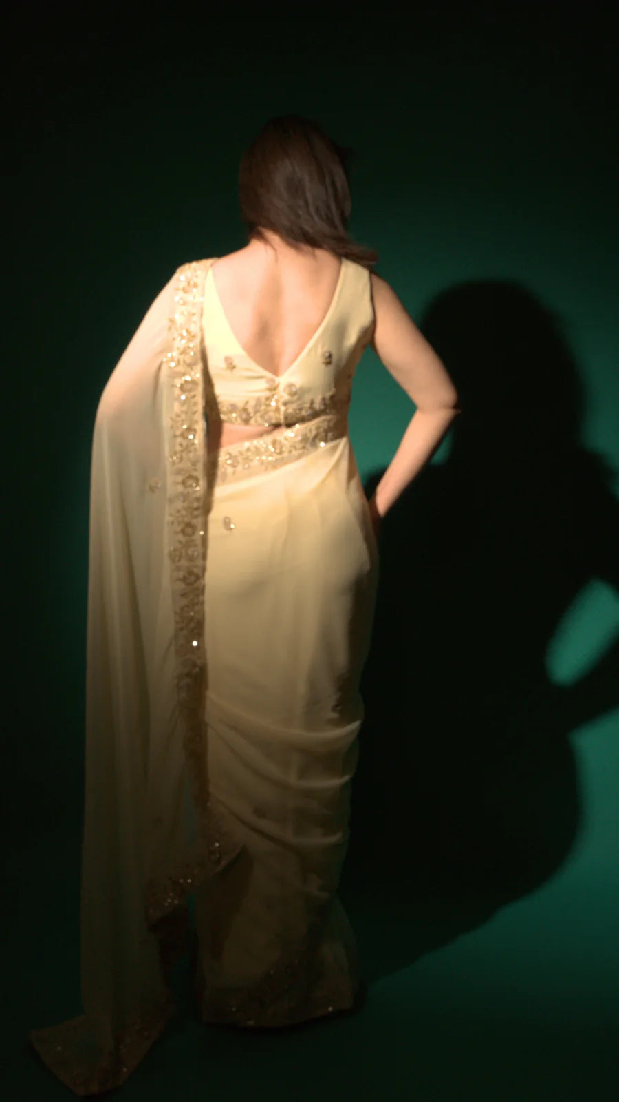 Yellow Hand Embroidered Saree Organza And Matching Floral Embroidered Blouse