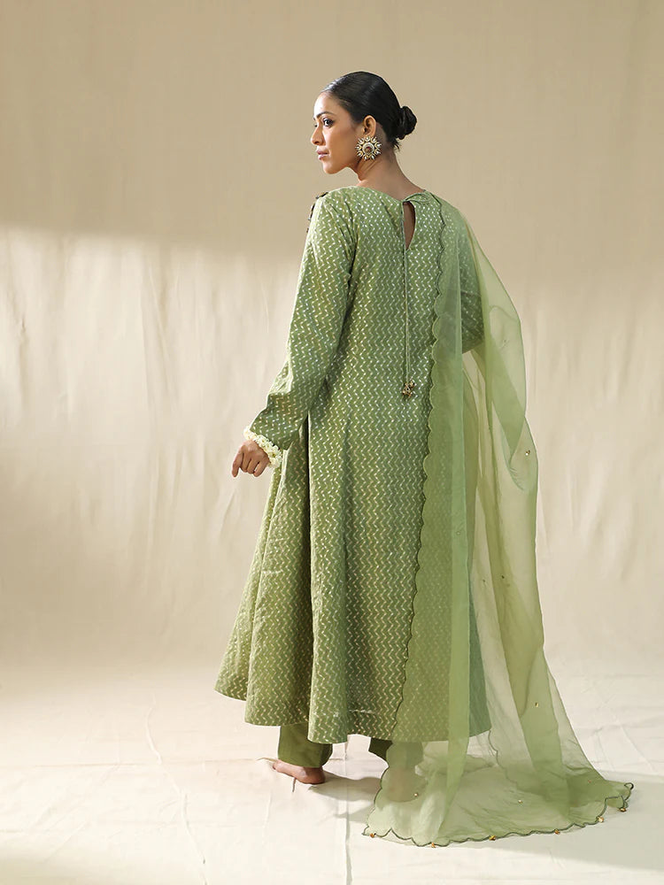 Pista Green Kastoori Self Suit Set