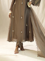 Mocha Ambi A Line Suit Set,Dori Zardozi Resham