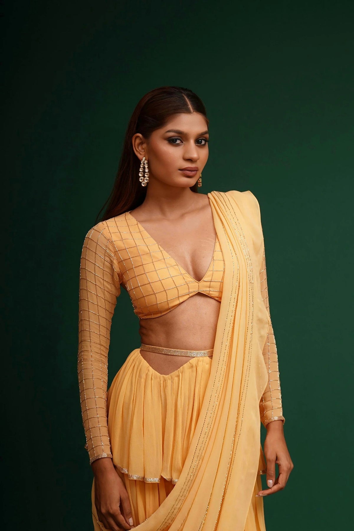 Yellow Hand Embroidered Saree