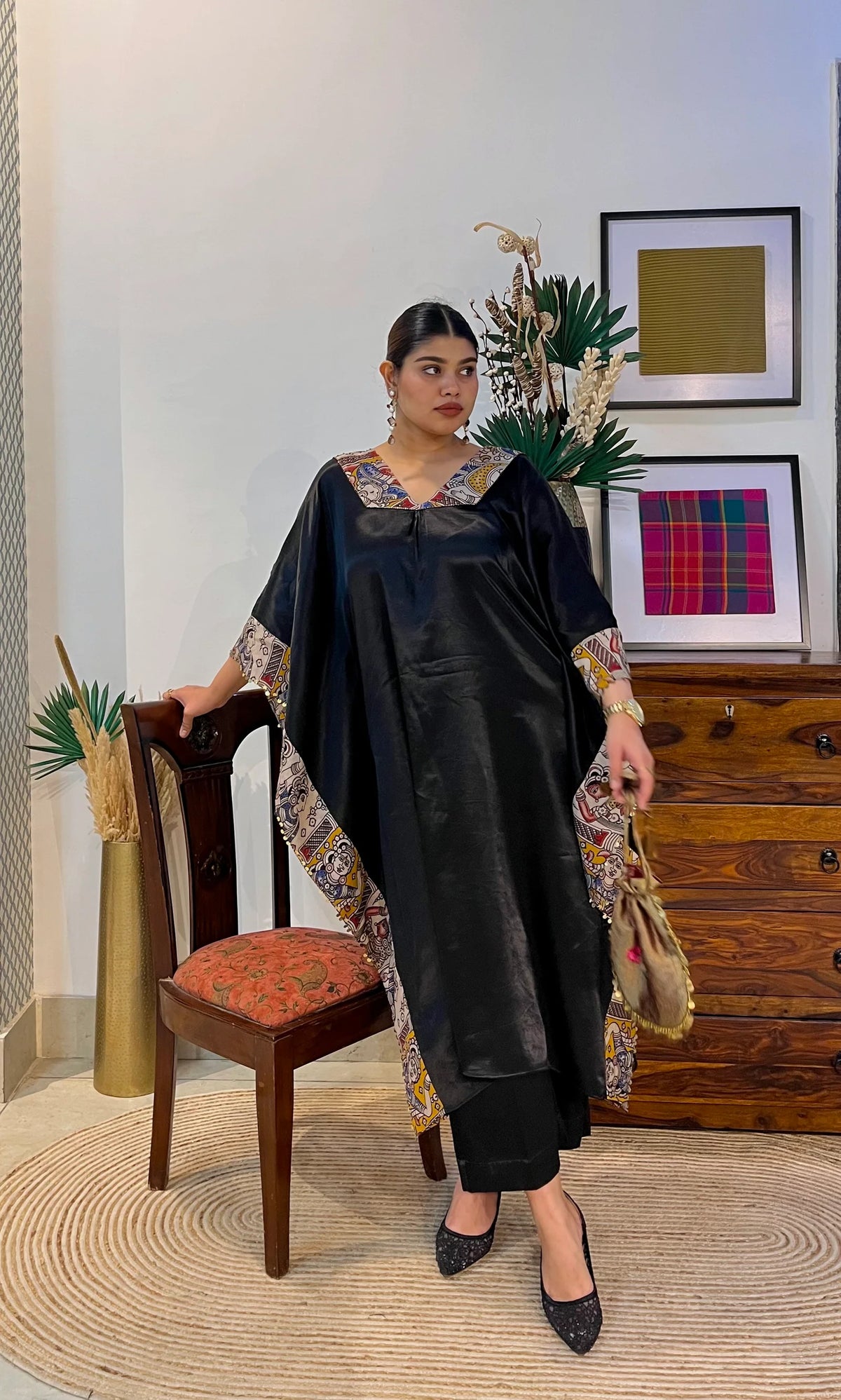 Raas Mashru Kalamkari Kaftan And Pants