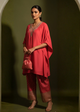 Cherry Red Zardozi Silk Kaftan