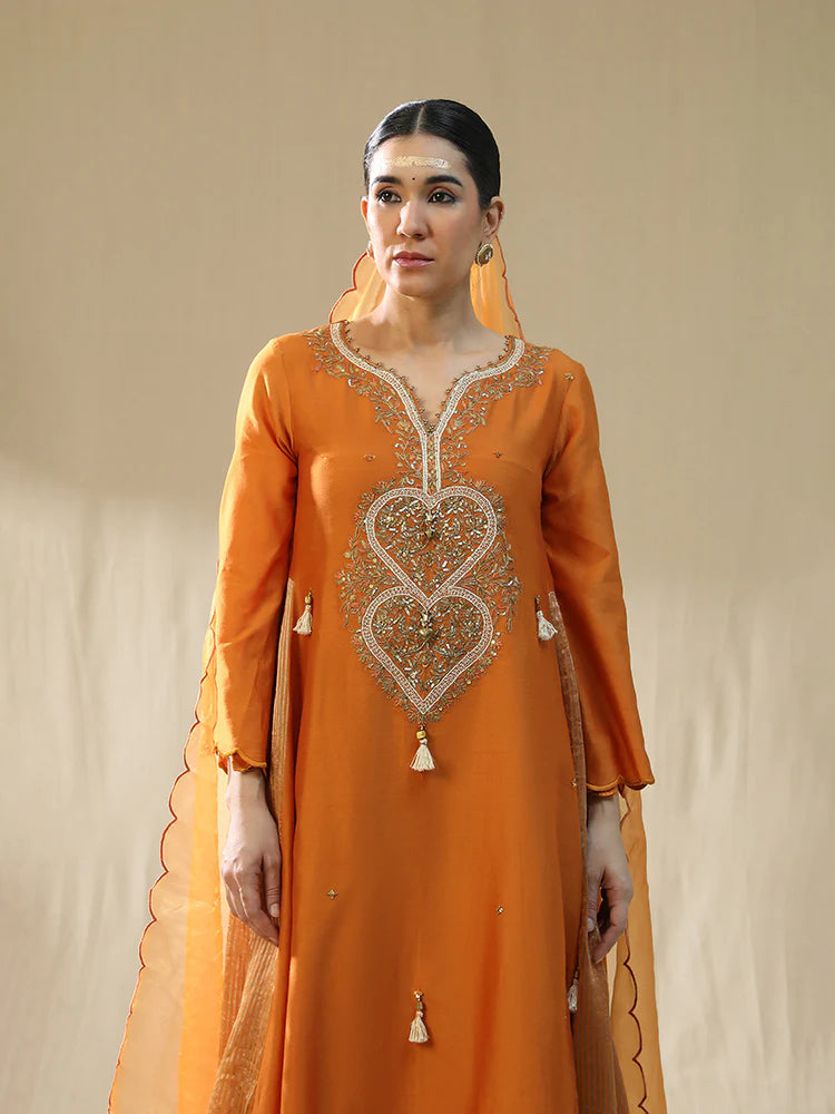 Orange Heart A Line Suit Set