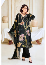Modal Satin Suit Digitally Printed With Handwork & Embroidered Neckline