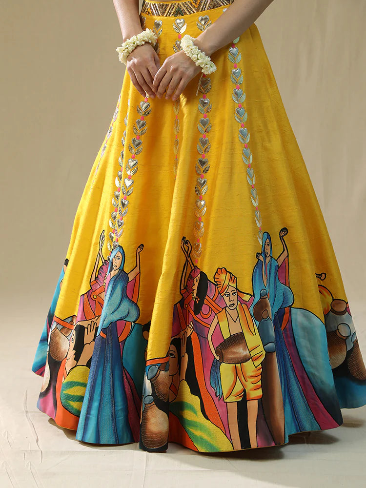 Yellow Modern Barat Lehenga Set