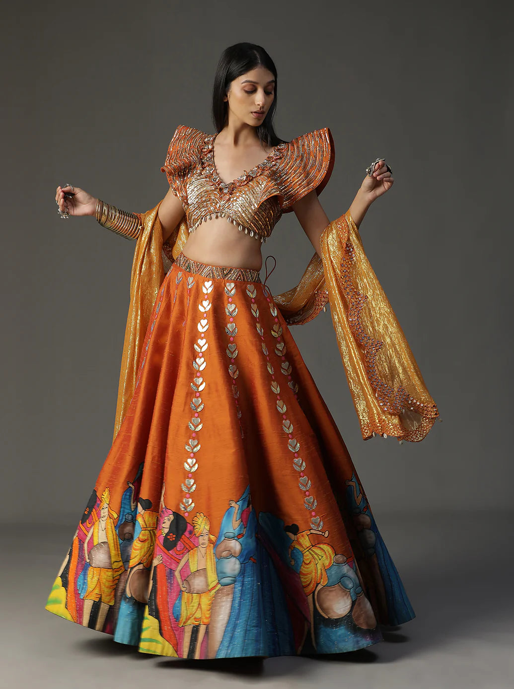 Orange Modern Baraat Lehnga set