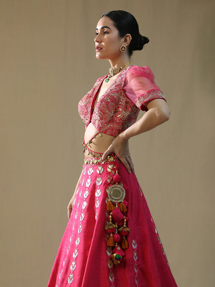 Pink Leopard Handpainted Lehenga Set