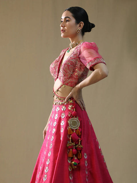 Pink Leopard Handpainted Lehenga Set