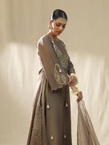 Mocha Ambi A Line Suit Set,Dori Zardozi Resham