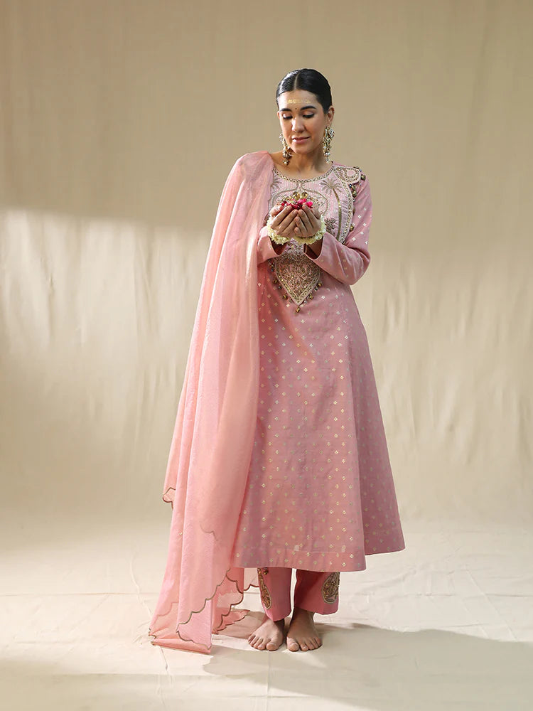 Baby Pink Kastoori Self Suit Set