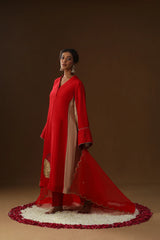 Red Sakhi Prem Handpainted Suit Set