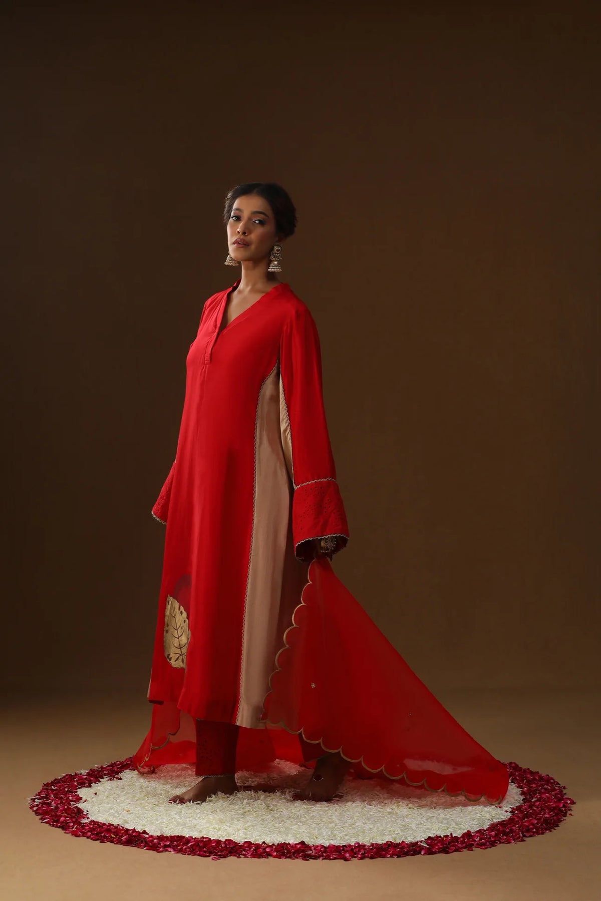 Red Sakhi Prem Handpainted Suit Set