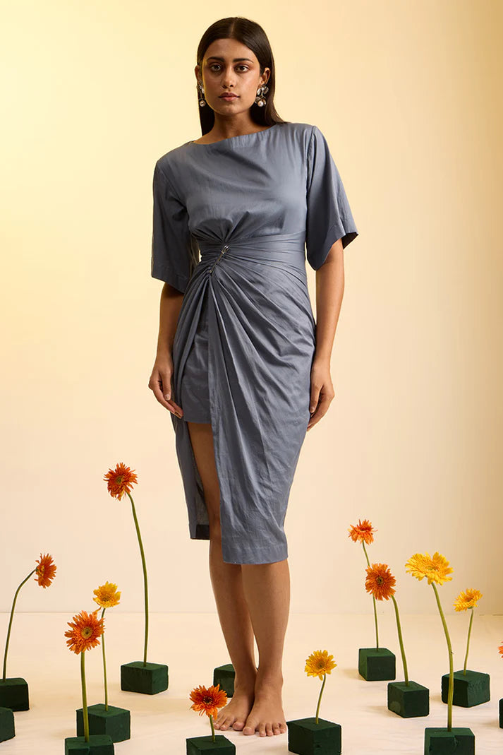 Draped Pin Midi Dress