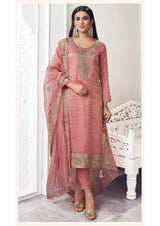 Royal Pink Silk Suit & Dupatta With Thread Embroidery & Zarkan Work