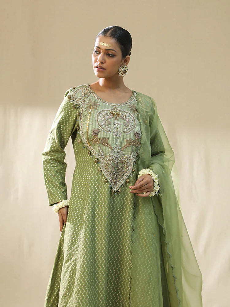 Pista Green Kastoori Self Suit Set