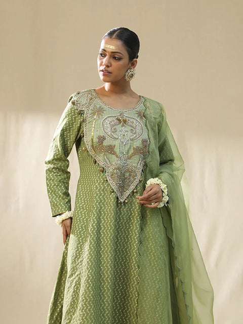 Pista Green Kastoori Self Suit Set