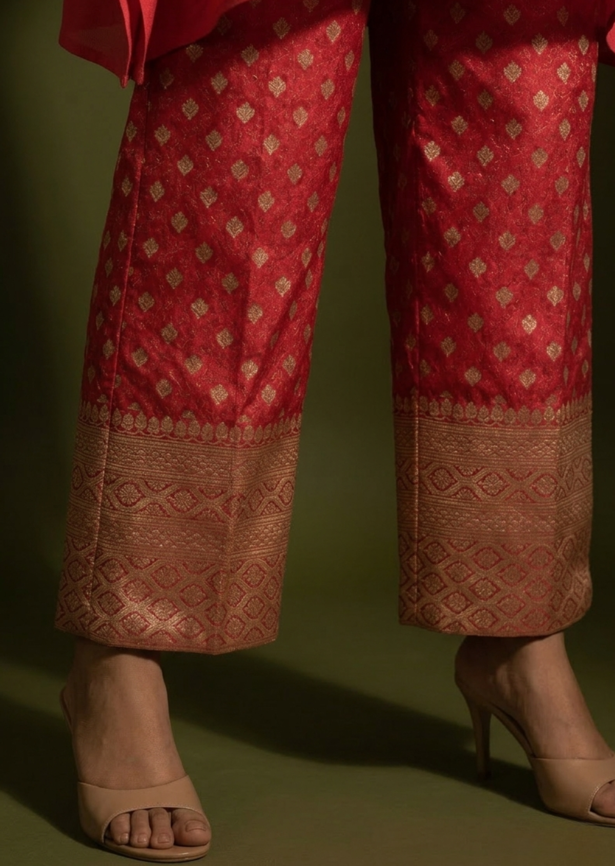 Cherry Red Zardozi Silk Kaftan