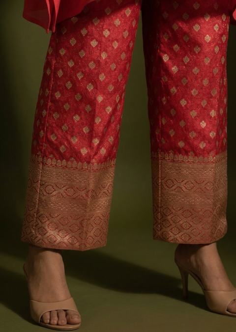 Cherry Red Zardozi Silk Kaftan