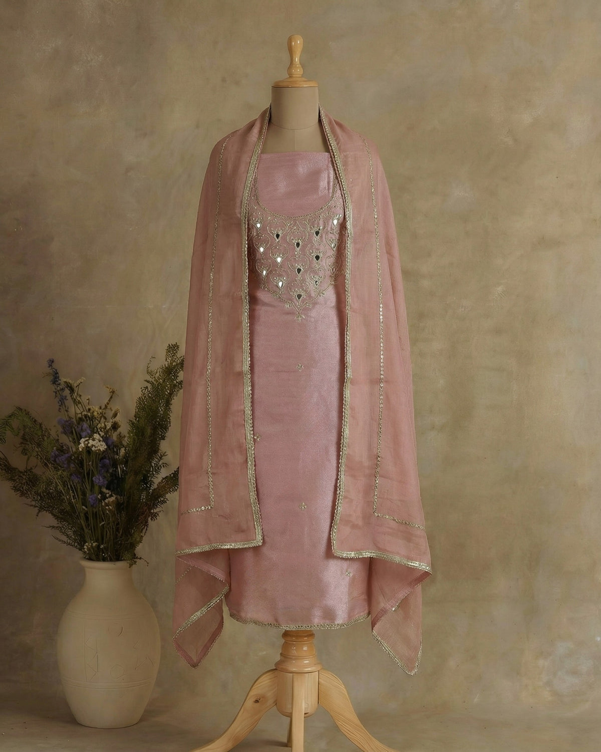 Pure Organza Silk Suit With Hand-Embroidered Stone, Nalki & Dabka Work