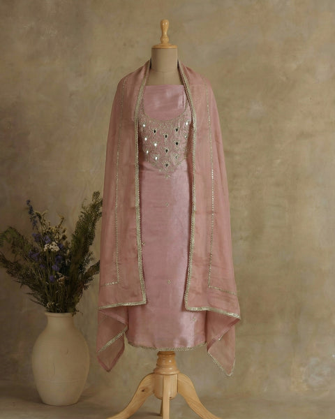 Pure Organza Silk Suit With Hand-Embroidered Stone, Nalki & Dabka Work