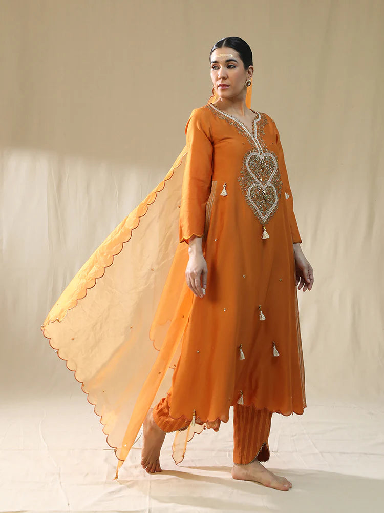 Orange Heart A Line Suit Set