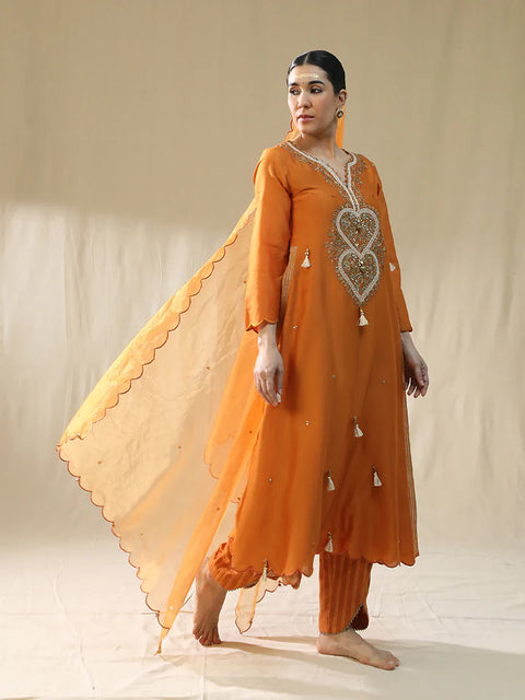 Orange Heart A Line Suit Set
