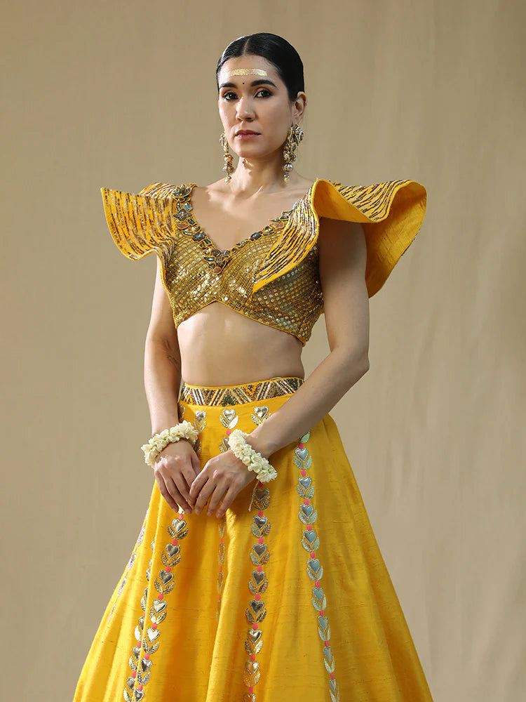 Yellow Modern Barat Lehenga Set
