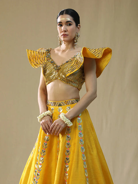 Yellow Modern Barat Lehenga Set